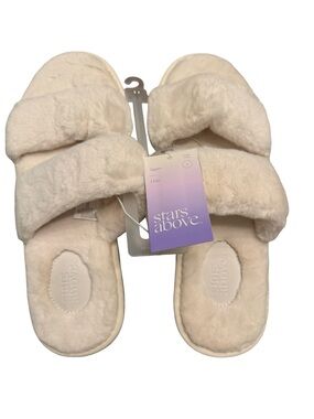 NWT Stars Above Ivory Faux Fur Slide Slippers Size 11 Plush Cozy Target